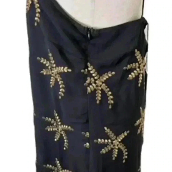 NEW Bonheur D’amour Black gold Embroidered Chiffon Slip Dress Women’s  Large NWT - Picture 7 of 12